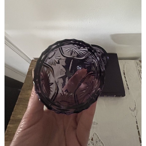 Vtg Victorian Trading Co Purple Glass Footed Egg Shaped Trinket Covered Compote - Picture 5 of 10